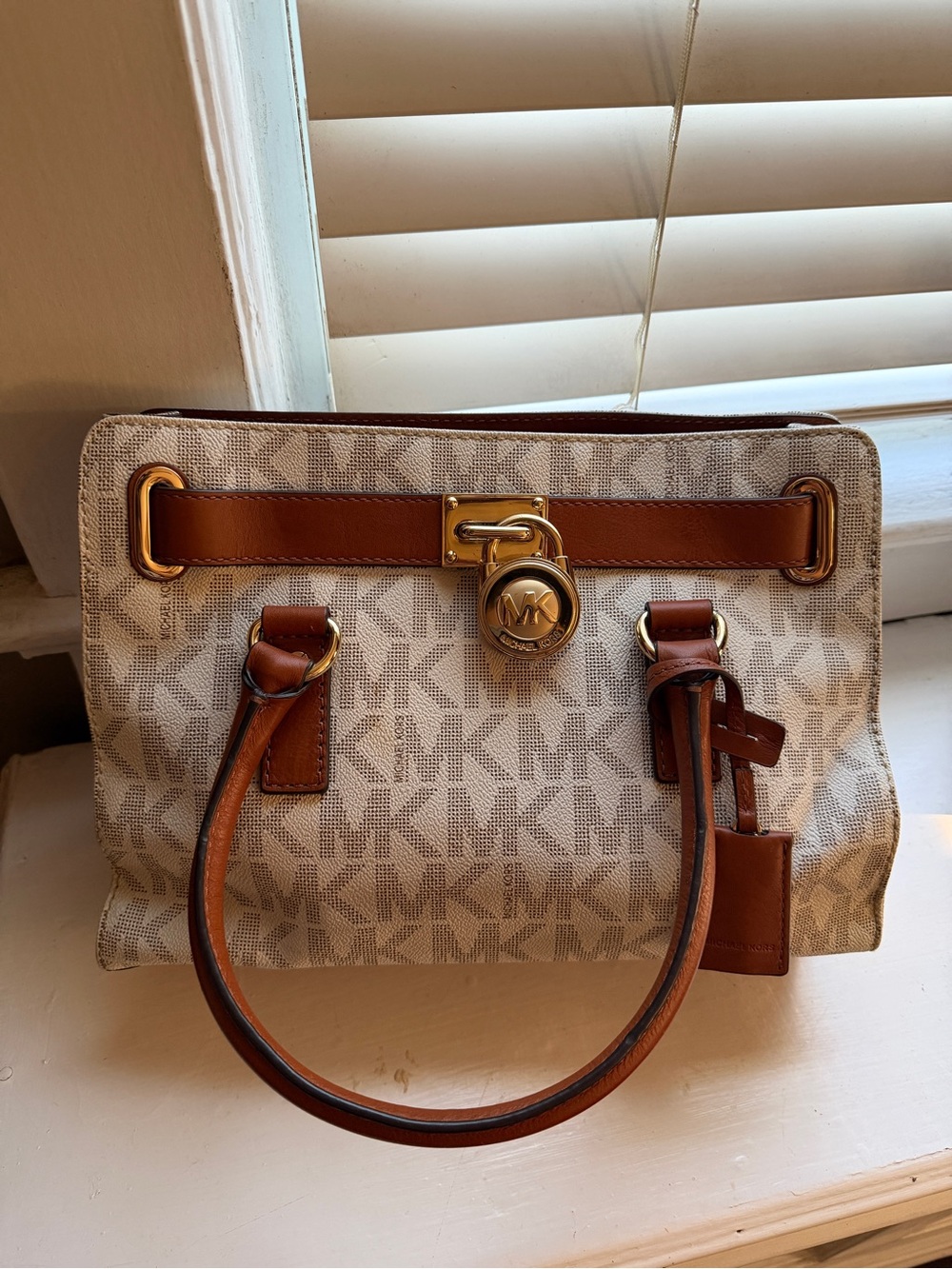 Michael Kors Brown and Beige Signature Logo Satchel
